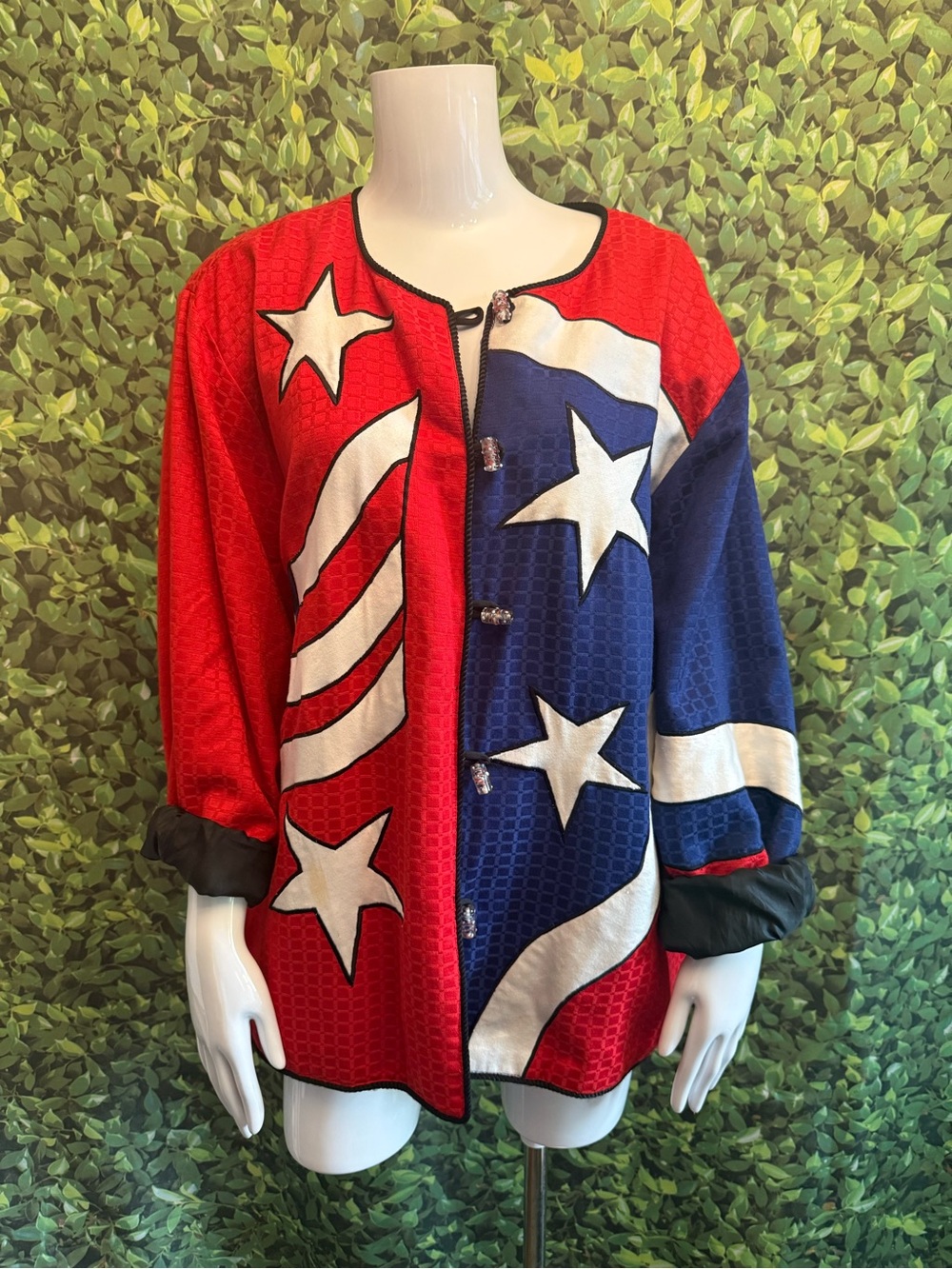 Vintage Bold Red & Blue Star-Print Blazer